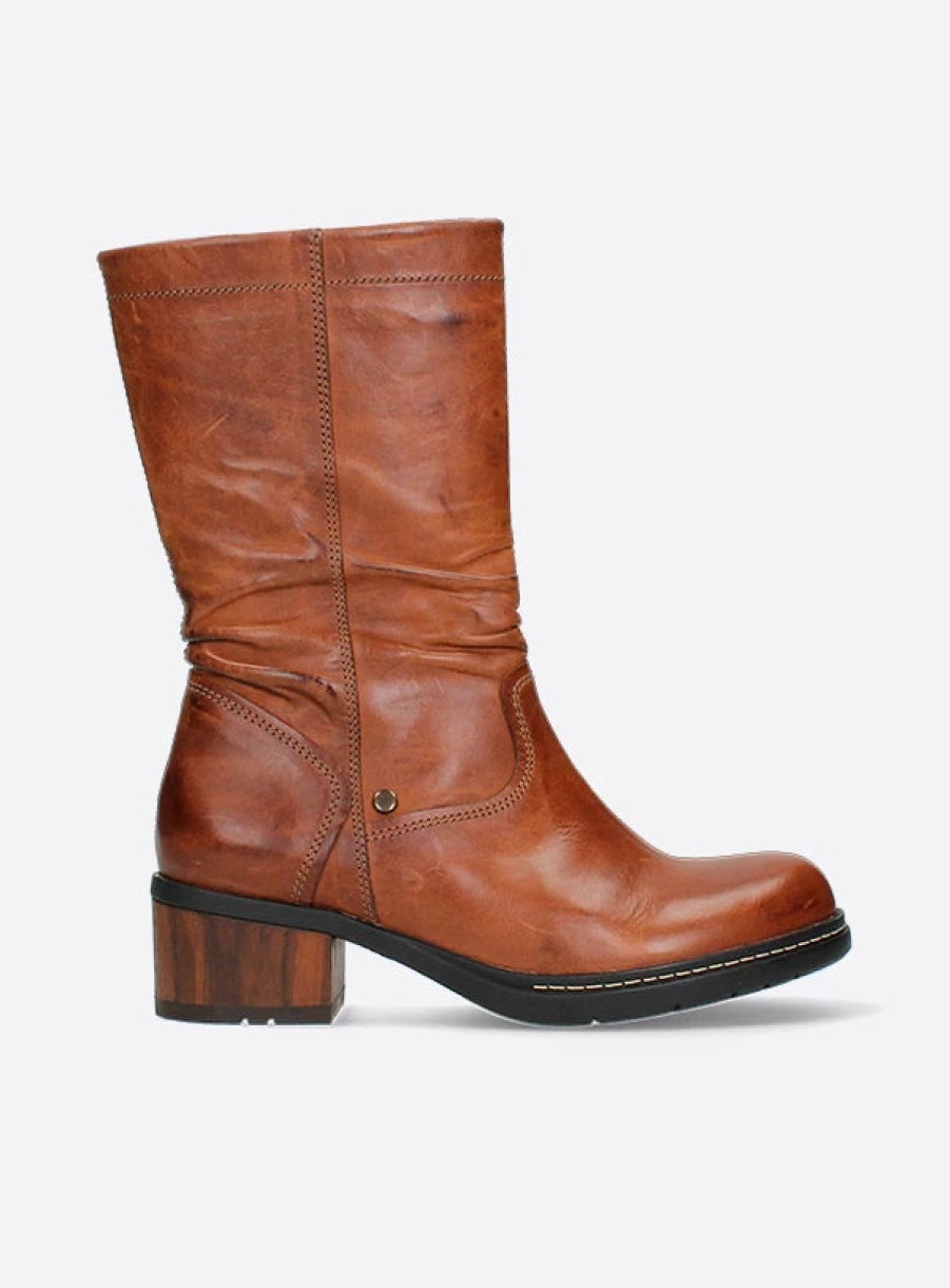 Mid-Calf Boots Wolky | Wolky Edmonton Wr Mid Calf Biker Boot Cognac