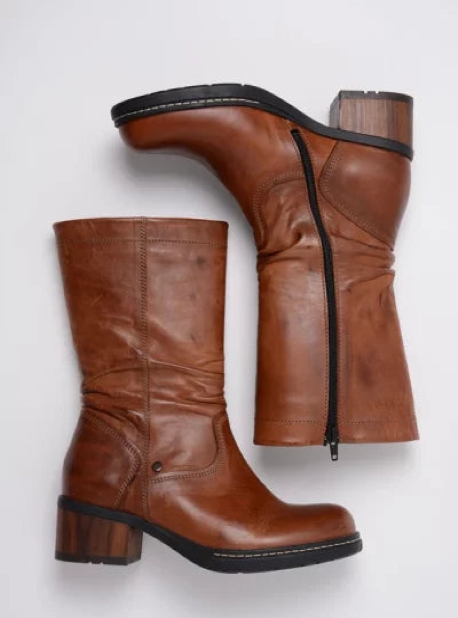 Mid-Calf Boots Wolky | Wolky Edmonton Wr Mid Calf Biker Boot Cognac