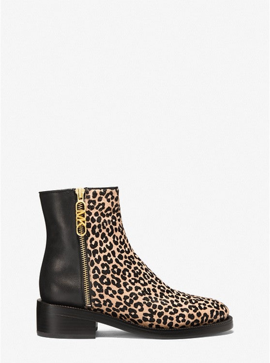 Booties Michael Kors | Michael Kors Regan Leopard Print Calf Hair And Leather Ankle Boot