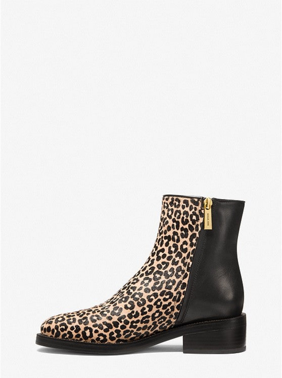 Booties Michael Kors | Michael Kors Regan Leopard Print Calf Hair And Leather Ankle Boot