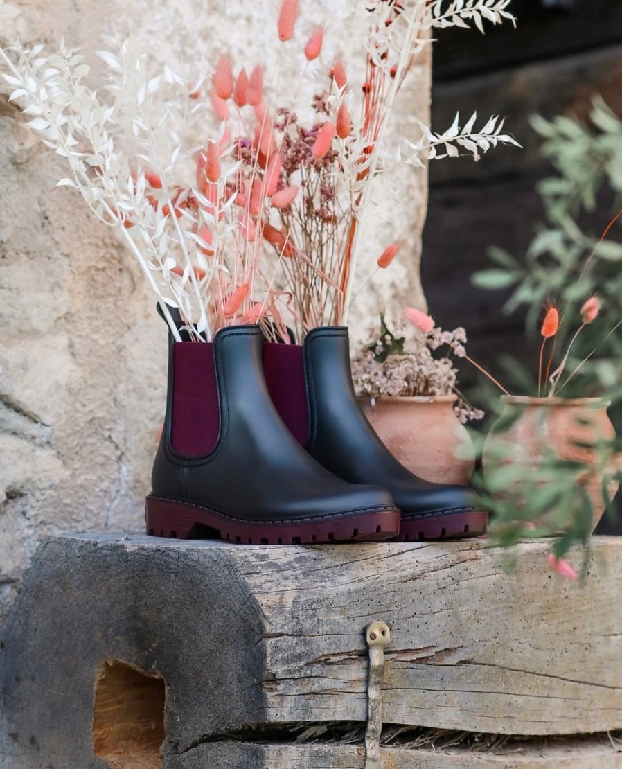 Rainboots Toni Pons | Toni Pons Cavour Black/Burgundy Rubber Boot