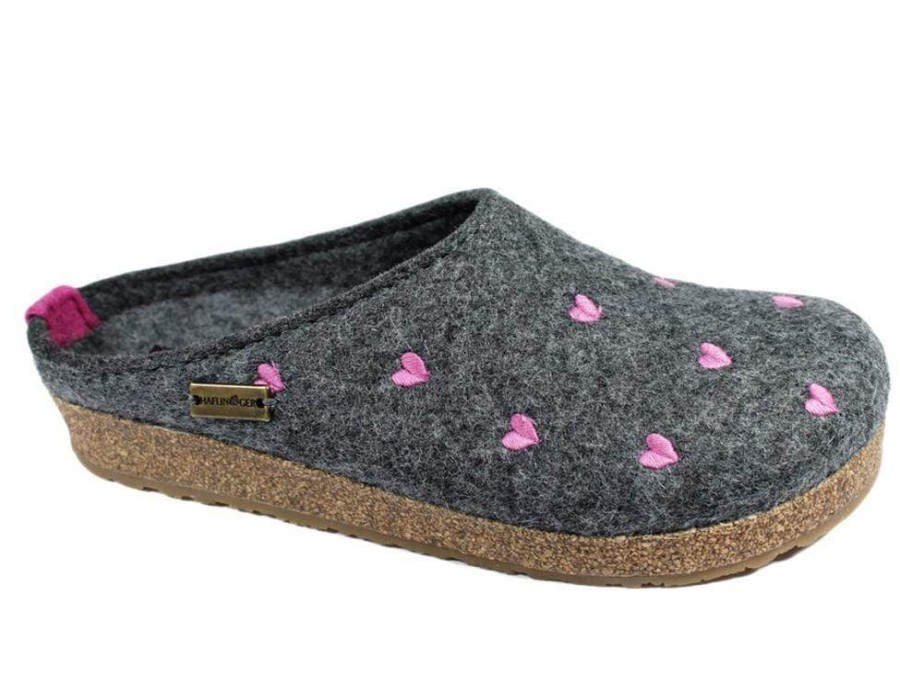 Slippers Haflinger | Haflinger Grizzly Cuoricini - Grey