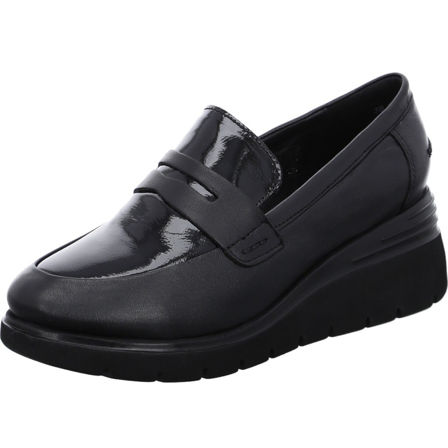 Shoes Ara | Ara 12-53702 Blair Wedge Loafer Black Leather/Patent